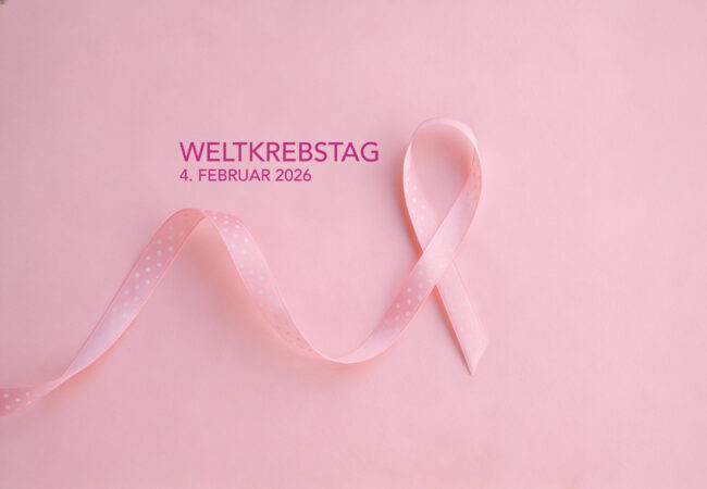 Weltkrebstag 2026 mit Krebsschleife oder auch Awareness Ribbons. Die rosafarbene Schleife ist ein internationales Symbol, durch das Solidarität mit Frauen zum Ausdruck gebracht wird, die an Brustkrebs erkrankt sind oder waren.