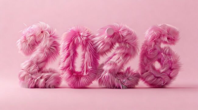 2026 als flauschige pinke Jahreszahl