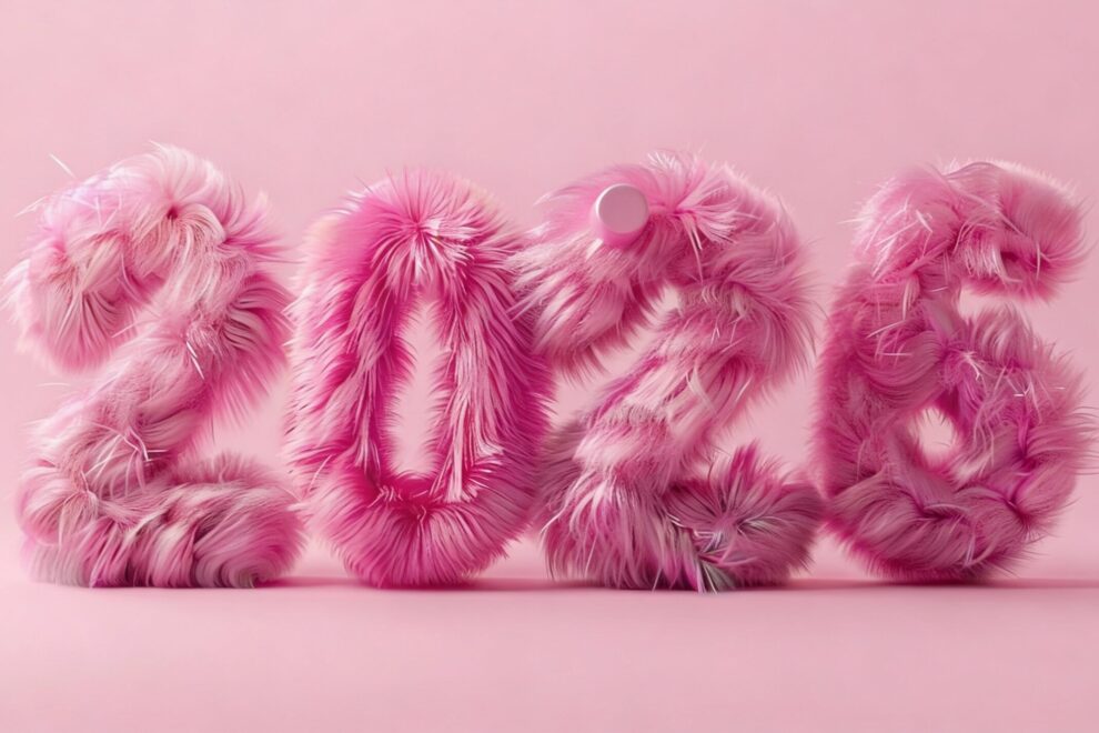 2026 als flauschige pinke Jahreszahl